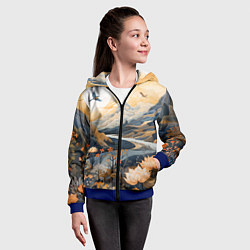 Толстовка на молнии детская Солнечное утро в цветущих горах, цвет: 3D-синий — фото 2
