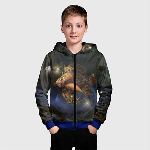 Детская толстовка на молнии Рыба-дирижабль в ночи / 3D-Синий – фото 3