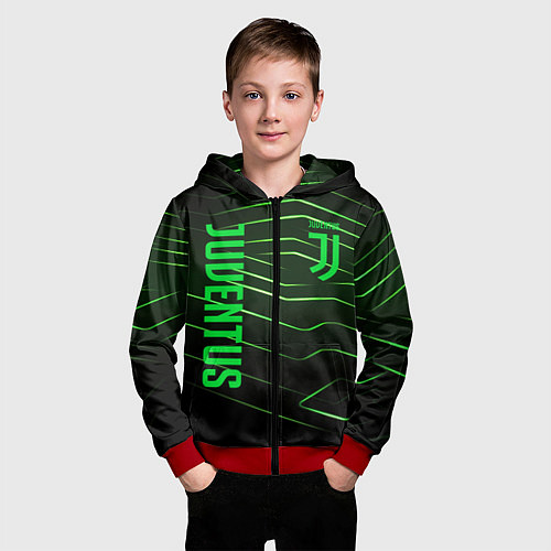 Детская толстовка на молнии Juventus 2 green logo / 3D-Красный – фото 3