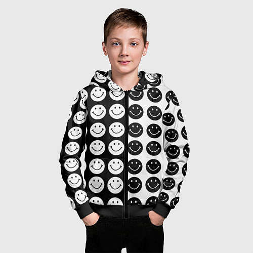 Детская толстовка на молнии Smiley black and white / 3D-Черный – фото 3