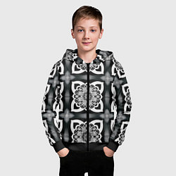 Толстовка на молнии детская Квадратная мандала узор, цвет: 3D-черный — фото 2