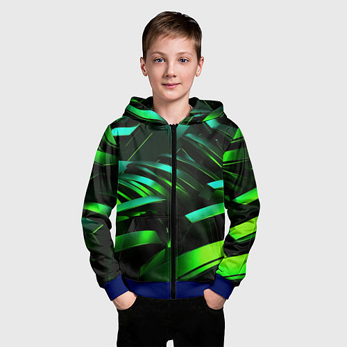 Детская толстовка на молнии Dark green abstract / 3D-Синий – фото 3