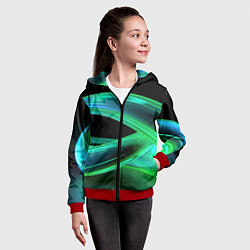 Толстовка на молнии детская Green lines abstract, цвет: 3D-красный — фото 2