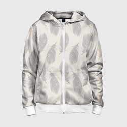 Толстовка на молнии детская Бежевый паттерн с перьями, цвет: 3D-белый