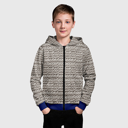 Детская толстовка на молнии Вязанный стиль серая пряжа / 3D-Синий – фото 3