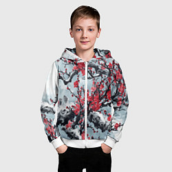 Толстовка на молнии детская Лепестки цветущей вишни - сакура, цвет: 3D-белый — фото 2