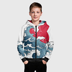 Толстовка на молнии детская Страна восходящего солнца - большая волна, цвет: 3D-черный — фото 2