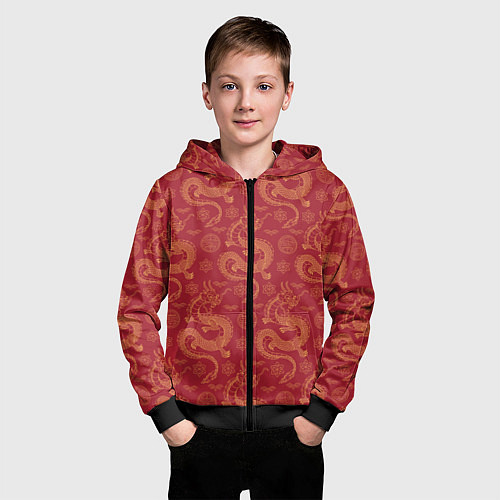 Детская толстовка на молнии Dragon red pattern / 3D-Черный – фото 3