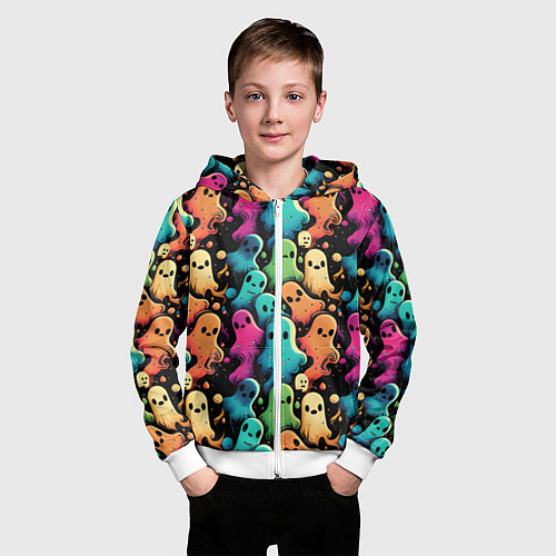 Детская толстовка на молнии Паттерн с разноцветными приведениями / 3D-Белый – фото 3