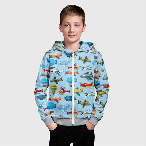 Детская толстовка на молнии Самолёты и вертолёты / 3D-Меланж – фото 3