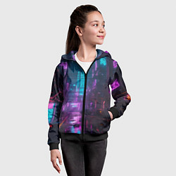 Толстовка на молнии детская Неоновый город киберпанк, цвет: 3D-черный — фото 2