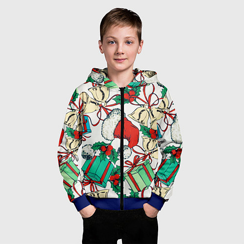 Детская толстовка на молнии Узор с новогодними падарками / 3D-Синий – фото 3