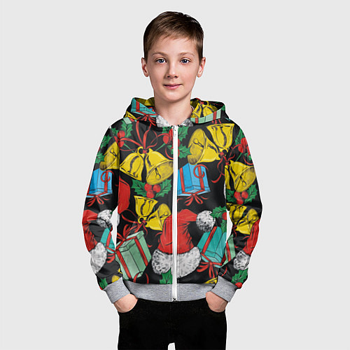 Детская толстовка на молнии Узор с рождественскими колокольчиками / 3D-Меланж – фото 3
