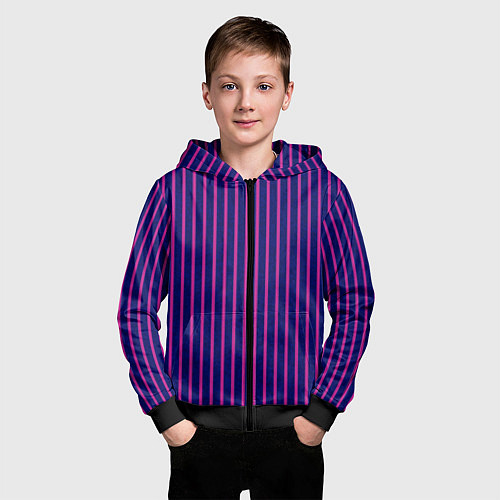 Детская толстовка на молнии Фиолетовый полосатый / 3D-Черный – фото 3