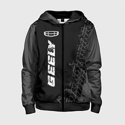 Толстовка на молнии детская Geely speed на темном фоне со следами шин: по-верт, цвет: 3D-черный