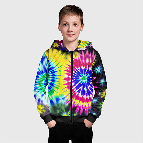 Детская толстовка на молнии Colorful floral composition - tie-dye / 3D-Черный – фото 3