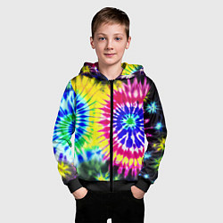 Толстовка на молнии детская Colorful floral composition - tie-dye, цвет: 3D-черный — фото 2