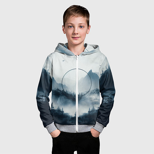 Детская толстовка на молнии Утренние горы / 3D-Меланж – фото 3