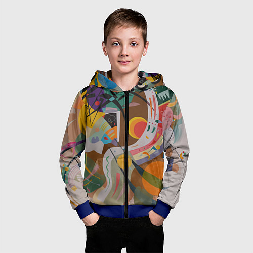 Детская толстовка на молнии Искусство Кандинского - Доминирующая кривая / 3D-Синий – фото 3