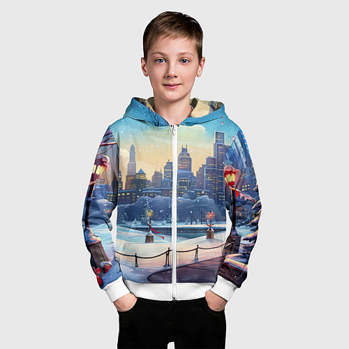 Детская толстовка на молнии Зимний большой город / 3D-Белый – фото 3