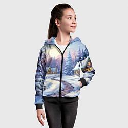 Толстовка на молнии детская Тропинка к новогоднему дому, цвет: 3D-черный — фото 2