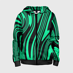 Толстовка на молнии детская Абстракция изогнутые линии чёрно-зелёный, цвет: 3D-черный