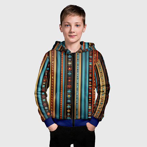 Детская толстовка на молнии Этнический паттерн в вертикальную полоску / 3D-Синий – фото 3