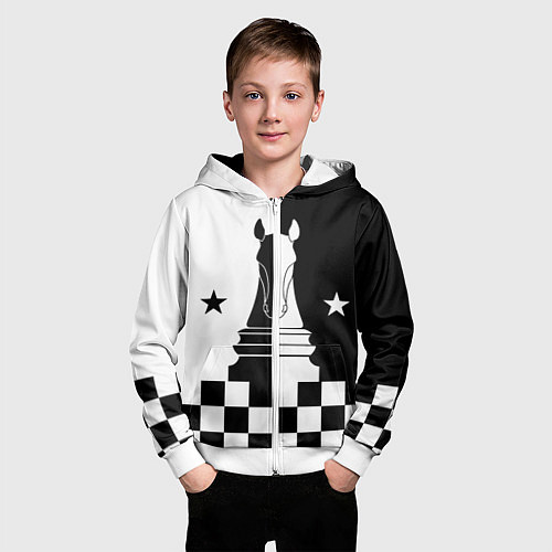 Детская толстовка на молнии Шахматный конь / 3D-Белый – фото 3