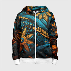 Толстовка на молнии детская Узор с растительными элементами, цвет: 3D-белый