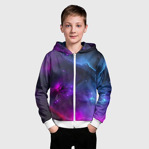 Детская толстовка на молнии Бескрайний космос фиолетовый / 3D-Белый – фото 3