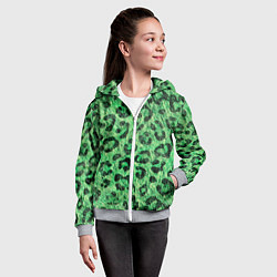 Толстовка на молнии детская Зелёный леопард паттерн, цвет: 3D-меланж — фото 2