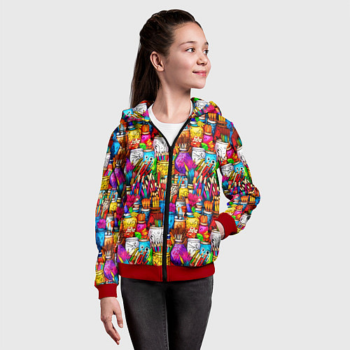 Детская толстовка на молнии Набор художника / 3D-Красный – фото 4