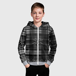Толстовка на молнии детская Черно-белая шотландская клетка, цвет: 3D-меланж — фото 2