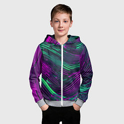 Толстовка на молнии детская Волнистые линии зелёные и фиолетовые, цвет: 3D-меланж — фото 2