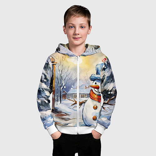 Детская толстовка на молнии Снеговик новый год / 3D-Белый – фото 3