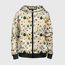 Толстовка на молнии детская Паттерн разные деревья и кустарники, цвет: 3D-черный