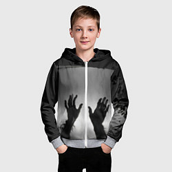 Толстовка на молнии детская Руки зомби в ночном тумане, цвет: 3D-меланж — фото 2