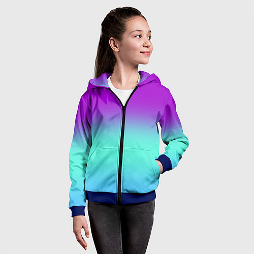 Детская толстовка на молнии Фиолетовый бирюзовый голубой неоновый градиент / 3D-Синий – фото 4