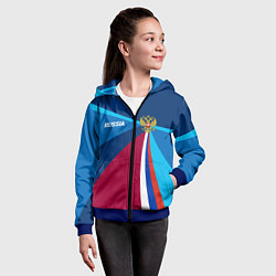 Толстовка на молнии детская Герб и триколор России с геометрией, цвет: 3D-синий — фото 2