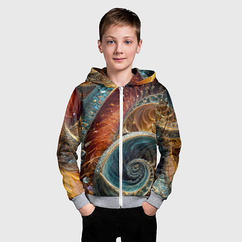 Детская толстовка на молнии Текстура спираль из кристалов / 3D-Меланж – фото 3