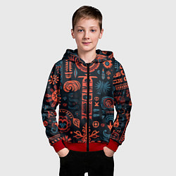 Толстовка на молнии детская Абстрактный паттерн в славянской стилистике, цвет: 3D-красный — фото 2