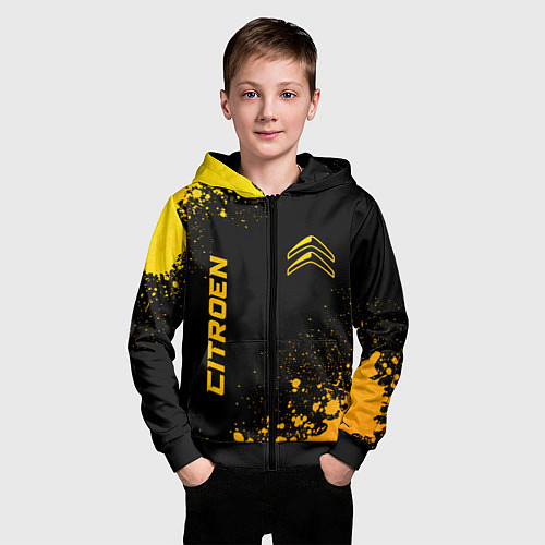 Детская толстовка на молнии Citroen - gold gradient вертикально / 3D-Черный – фото 3