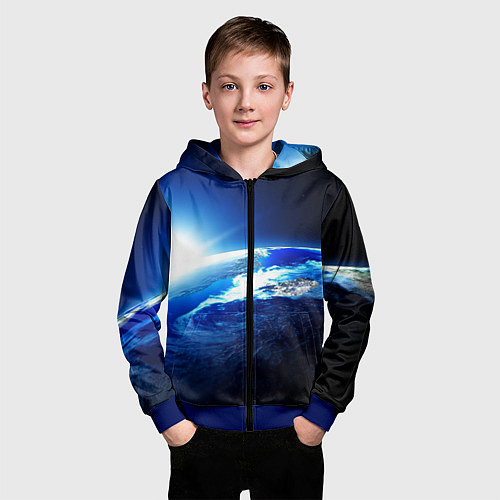 Детская толстовка на молнии Восход солнца в космосе / 3D-Синий – фото 3