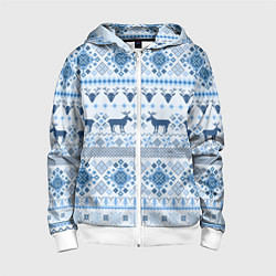 Толстовка на молнии детская Blue sweater with reindeer, цвет: 3D-белый