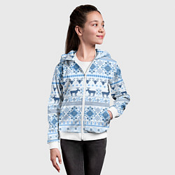 Толстовка на молнии детская Blue sweater with reindeer, цвет: 3D-белый — фото 2