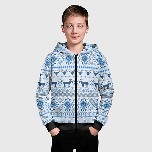 Детская толстовка на молнии Blue sweater with reindeer / 3D-Черный – фото 3