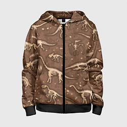 Толстовка на молнии детская Dinosaurs bones, цвет: 3D-черный