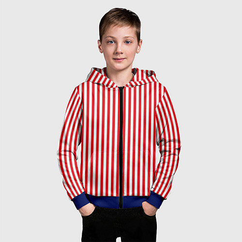 Детская толстовка на молнии Красная полоса / 3D-Синий – фото 3