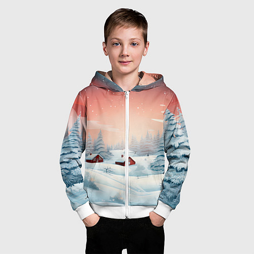 Детская толстовка на молнии Погружение в зимнюю атмосферу / 3D-Белый – фото 3