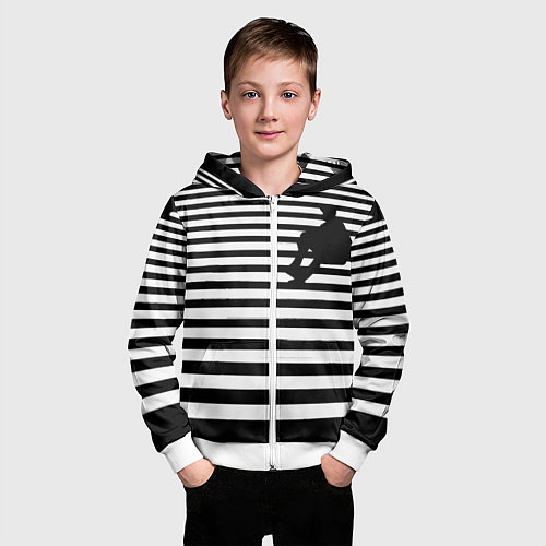Детская толстовка на молнии Силуэт на чёрно белом полосы / 3D-Белый – фото 3